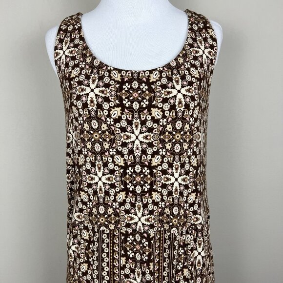 J Jill Maxi Dress Medium Brown Beige Sleeveless Floral Stretch Racerback Boho‎ M - Picture 4 of 14